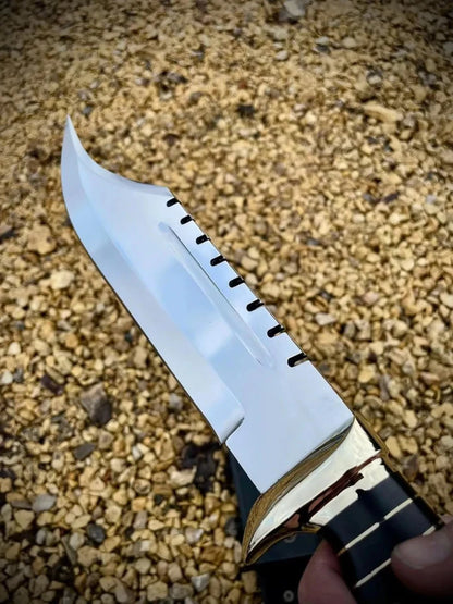 Custom Handmade D2 Steel Hunting Knife with Buffalo Horn Handle & Leather Sheath | Arham Cutlery