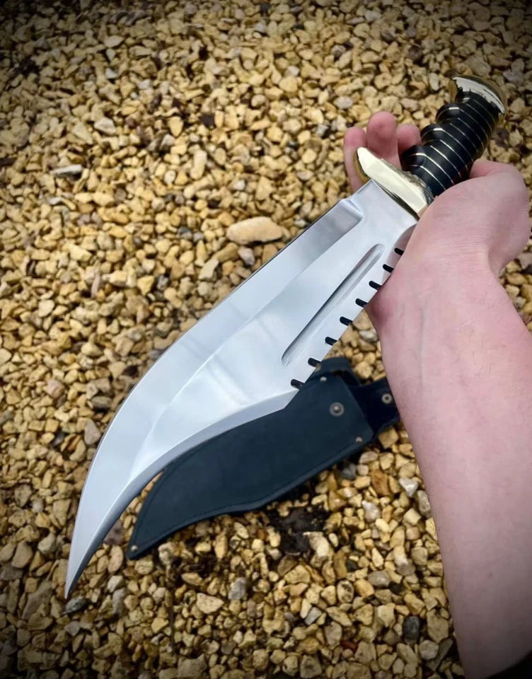 Custom Handmade D2 Steel Hunting Knife with Buffalo Horn Handle & Leather Sheath | Arham Cutlery
