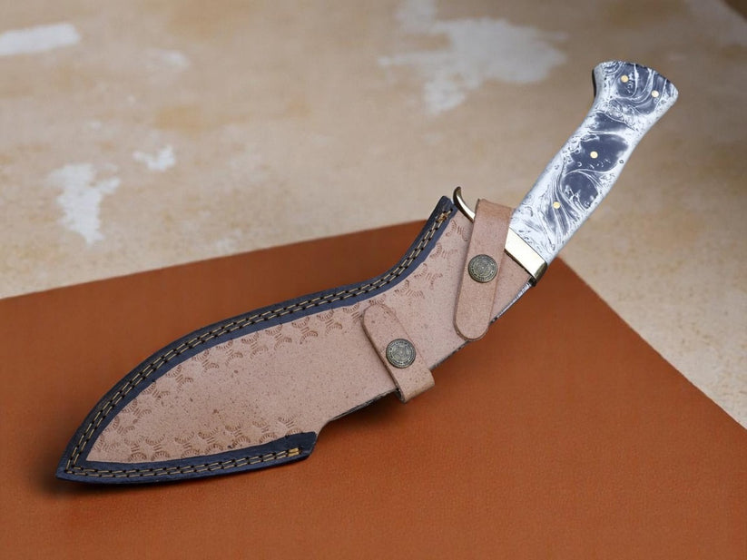 Custom Handmade 512 Layers Damascus Steel Kukri Knife with Resin Handle – Full Tang Hunting & Survival Knife with Leather Sheath Arham Cutlery
