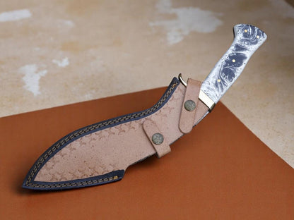Custom Handmade 512 Layers Damascus Steel Kukri Knife with Resin Handle – Full Tang Hunting & Survival Knife with Leather Sheath Arham Cutlery