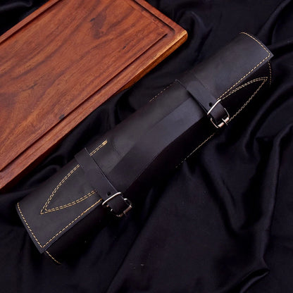 Handmade D2 Steel Hammered 5-Piece Chef Knife Set with Ash Wood Handles & Leather Carry Bag | Arham Cutlery