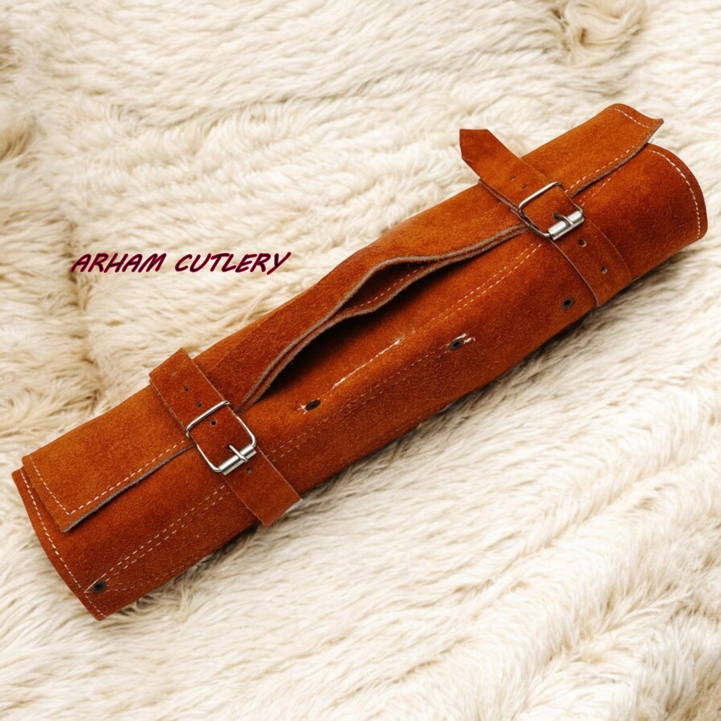 Handcrafted D2 Steel 5-Piece Chef Knife Set – Hammered Black Blades, Blue Resin Handles & Leather Carry Bag | Arham Cutlery