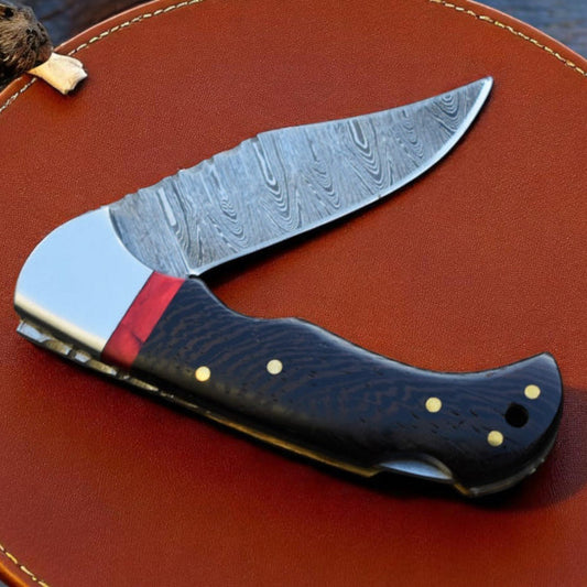 Handmade Damascus Folding Hunting Knife with Wangi Wood Handle | Arham Cutlery