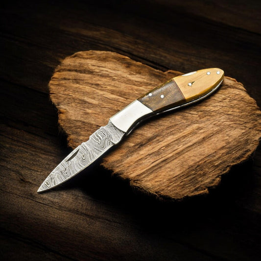 Handmade Damascus Folding Pocket Knife with Walnut Wood Handle | Arham Cutlery