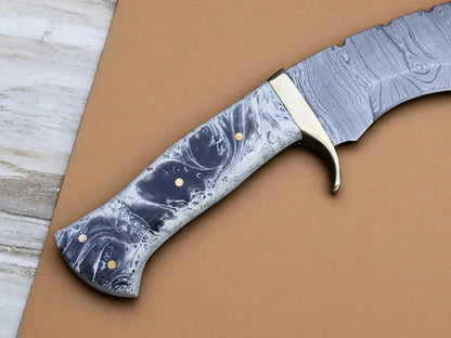 Custom Handmade 512 Layers Damascus Steel Kukri Knife with Resin Handle – Full Tang Hunting & Survival Knife with Leather Sheath Arham Cutlery