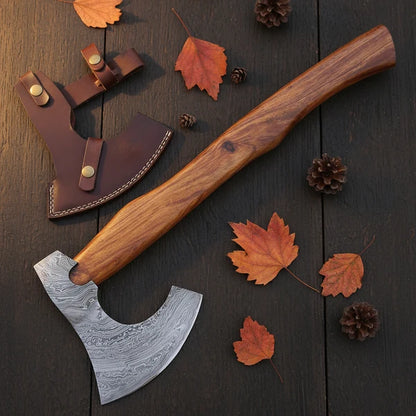 Damascus Steel Viking Bearded Axe with Natural Rosewood Grip Arham Cutlery