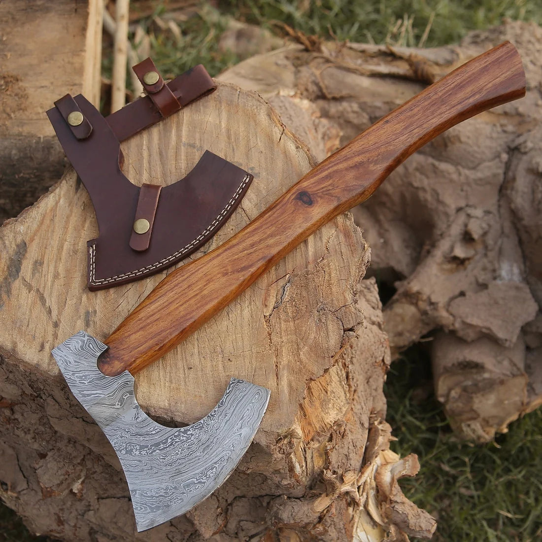 Damascus Steel Viking Bearded Axe with Natural Rosewood Grip Arham Cutlery
