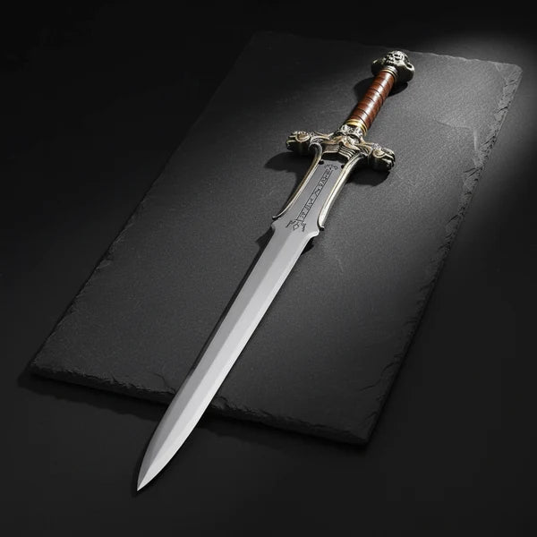 Dragon Guard Medieval Broad Sword with Leather Grip & Skull Pommel Arham Cutlery