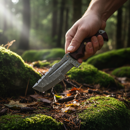 Damascus Tracker Knife with Micarta Handle & Leather Sheath Arham Cutlery