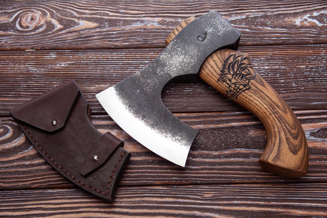 Arham Cutlery Mini Norse Hatchet – Handmade Bearded Viking Axe with Carved Wooden Grip Arham Cutlery