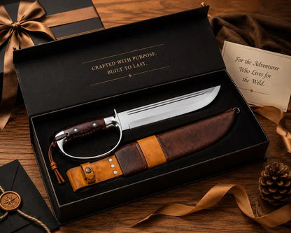 Large D2 Bowie Knife with Rosewood Grip, Steel D-Guard & Sheath Arham Cutlery