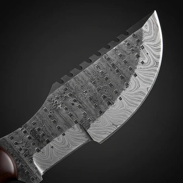 Stag Antler Damascus Tracker Knife with Leather Sheath Arham Cutlery