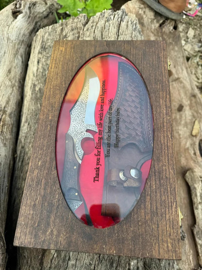 Arham Cutlery Hand-Engraved Hunting Knife – Full Tang Carbon Steel Blade with Ornate Wood Handle & Leather Sheath