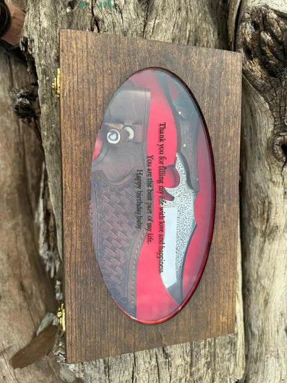 Arham Cutlery Hand-Engraved Hunting Knife – Full Tang Carbon Steel Blade with Ornate Wood Handle & Leather Sheath