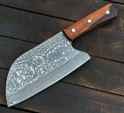 Premium Handmade Damascus Butcher Cleaver with Leather Sheath | Custom Full Tang Kitchen Chopper Knife Arham Cutlery