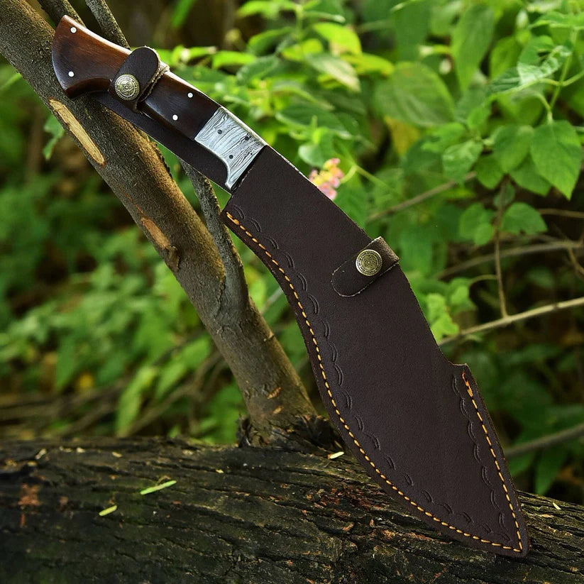 Handmade Full Tang Damascus Gurkha Kukri Knife with Leather Sheath – 16" Fixed Blade Survival & Hunting Knife Arham Cutlery