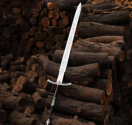 Hand-Forged Damascus Viking Long Sword – 38” Medieval Norse Sword with Scabbard | Arham Cutlery - Arham Cutlery