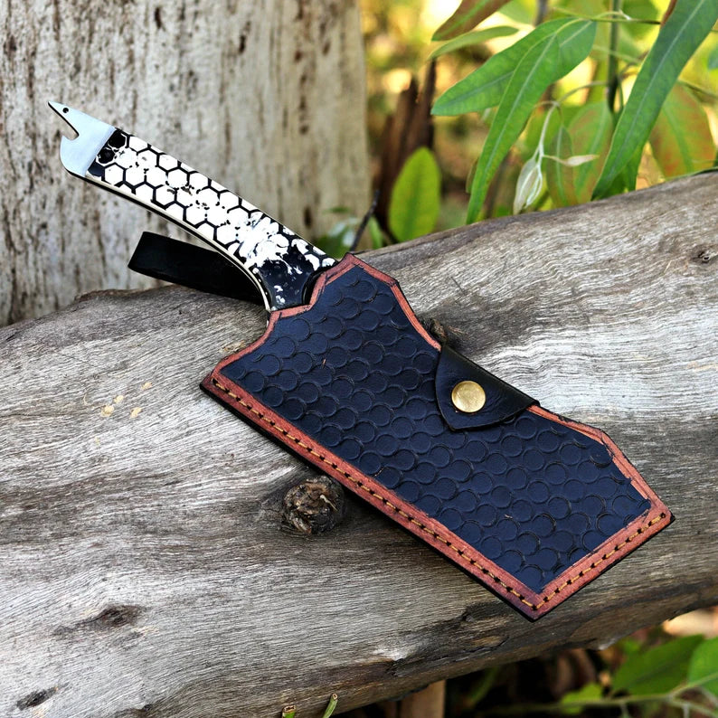 Arham Cutlery Hand-Forged J2 Steel Cleaver Knife – 12” Artisan Blade with Honeycomb Resin Handle & Leather Sheath - Arham Cutlery