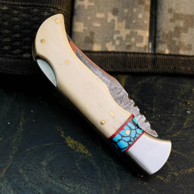 Handmade Damascus Knife with Camel Bone Handle Arham Cutlery