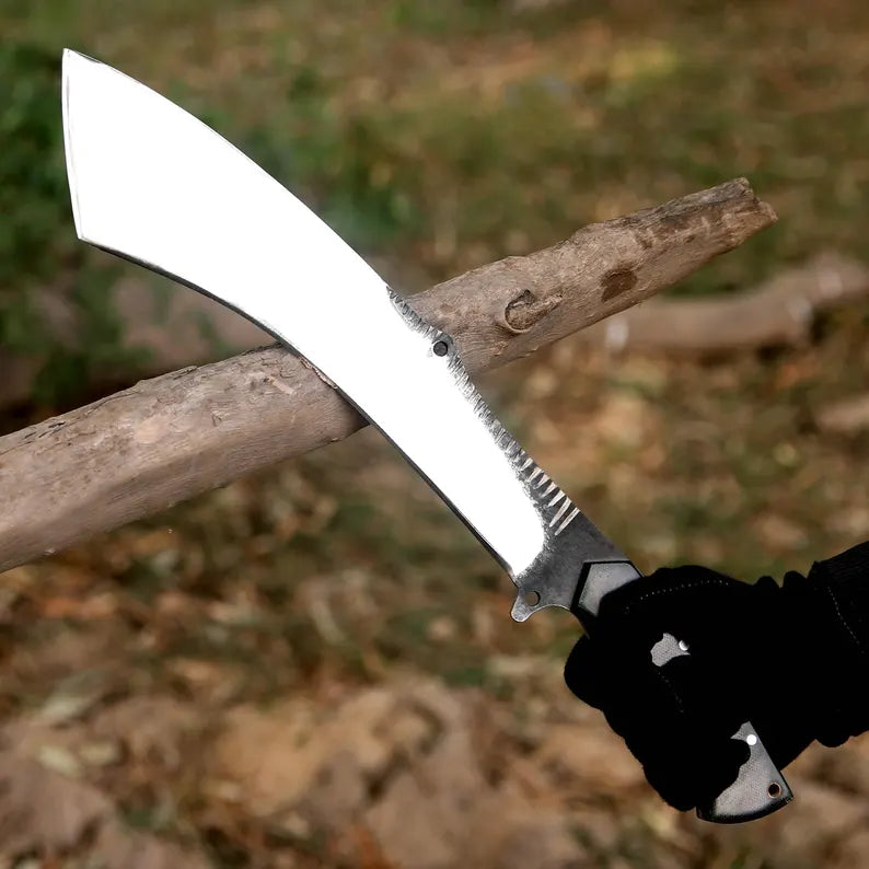 Arham Cutlery Handcrafted J2 Steel Hunting Machete – Curved 18.5” Full Tang Blade with Green Micarta Handle & Leather Sheath