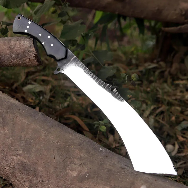 Arham Cutlery Handcrafted J2 Steel Hunting Machete – Curved 18.5” Full Tang Blade with Green Micarta Handle & Leather Sheath