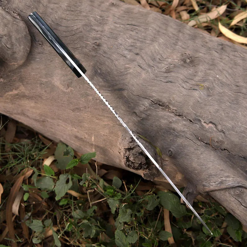 Arham Cutlery Handcrafted J2 Steel Hunting Machete – Curved 18.5” Full Tang Blade with Green Micarta Handle & Leather Sheath