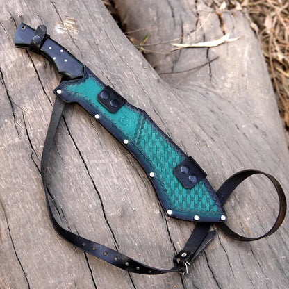 Arham Cutlery Handcrafted J2 Steel Hunting Machete – Curved 18.5” Full Tang Blade with Green Micarta Handle & Leather Sheath