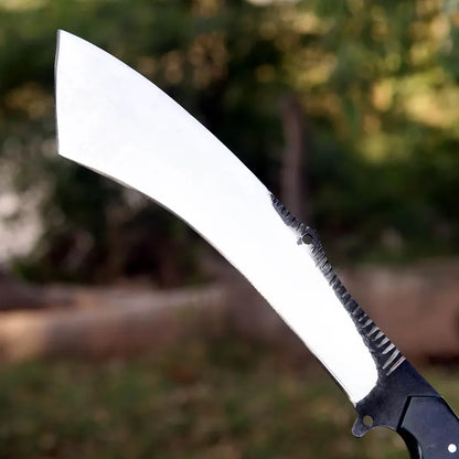 Arham Cutlery Handcrafted J2 Steel Hunting Machete – Curved 18.5” Full Tang Blade with Green Micarta Handle & Leather Sheath