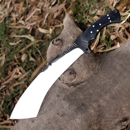 Arham Cutlery Handcrafted J2 Steel Hunting Machete – Curved 18.5” Full Tang Blade with Green Micarta Handle & Leather Sheath