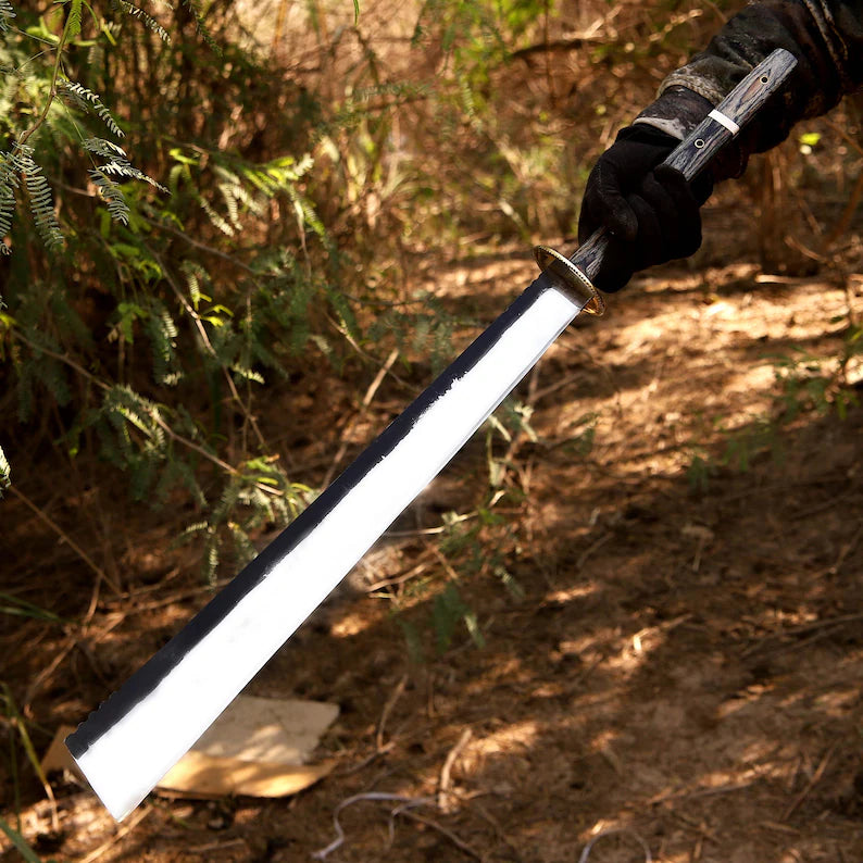 Arham Cutlery Handcrafted J2 Steel Machete – 30.5” Full Tang Bushcraft Blade with Wood & Resin Handle and Leather Sheath