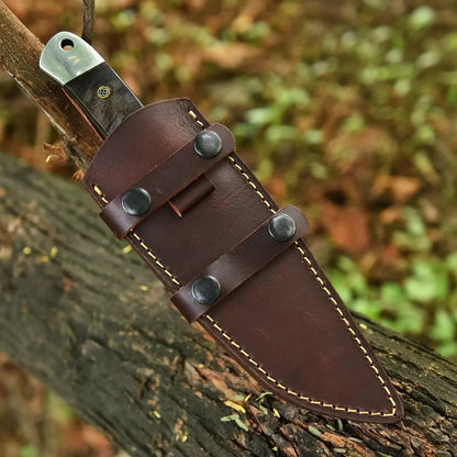 Handmade 440C Steel Hunting Knife with Sheep Horn Handle & Leather Sheath | Arham Cutlery