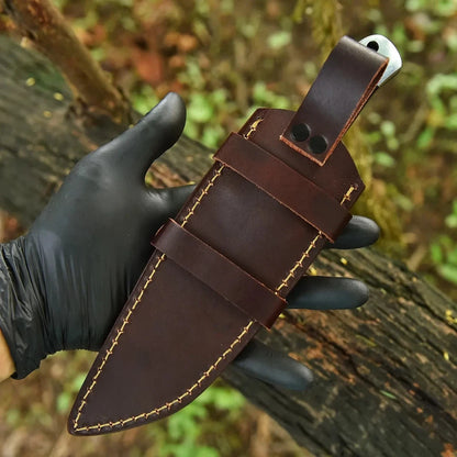Handmade 440C Steel Hunting Knife with Sheep Horn Handle & Leather Sheath | Arham Cutlery