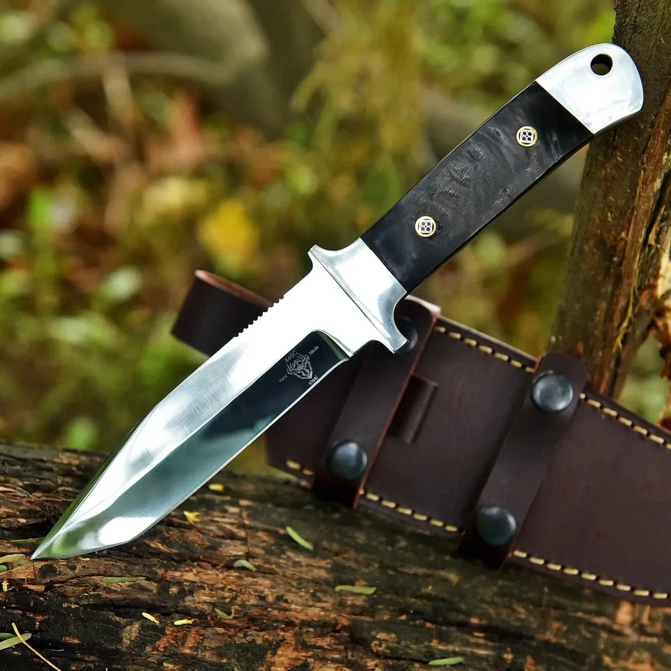 Handmade 440C Steel Hunting Knife with Sheep Horn Handle & Leather Sheath | Arham Cutlery