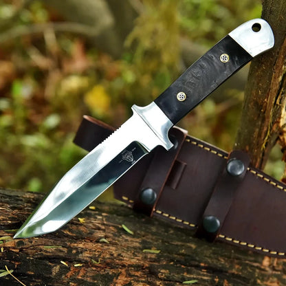 Handmade 440C Steel Hunting Knife with Sheep Horn Handle & Leather Sheath | Arham Cutlery