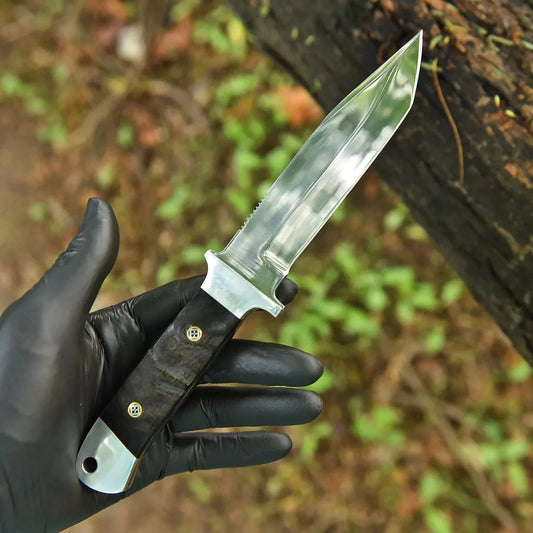 Handmade 440C Steel Hunting Knife with Sheep Horn Handle & Leather Sheath | Arham Cutlery