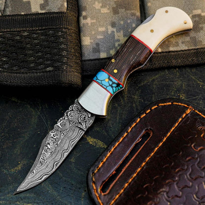 Handmade Damascus Knife with Camel Bone & Wenge Wood Handle Arham Cutlery