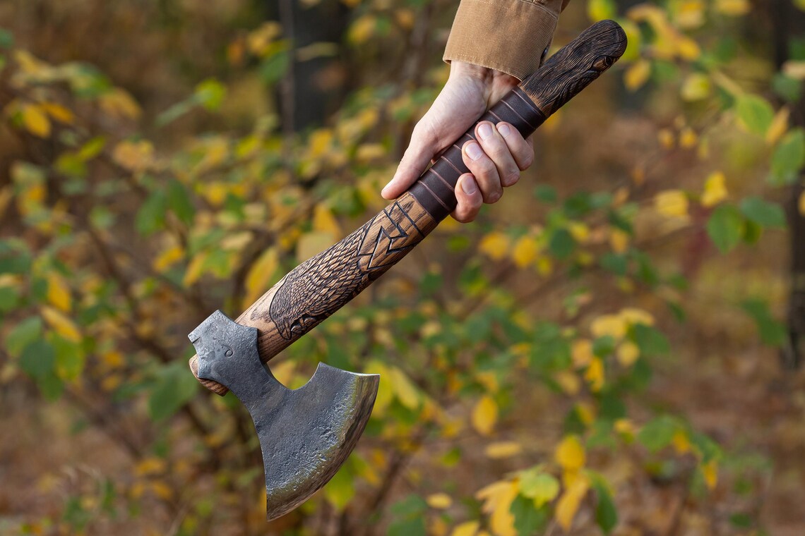 Handmade Odin Viking Forest Axe – Baltic Carving Hatchet with Ash Wood Handle & Leather Case Arham Cutlery