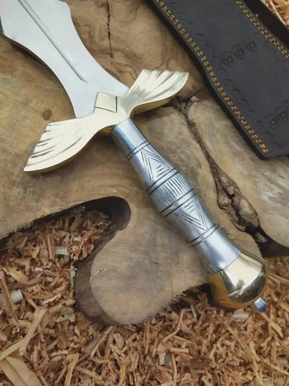 Handmade Carbon Steel Fantasy King Sword – Full-Length Display & Collector Sword with Leather Scabbard | Arham Cutlery