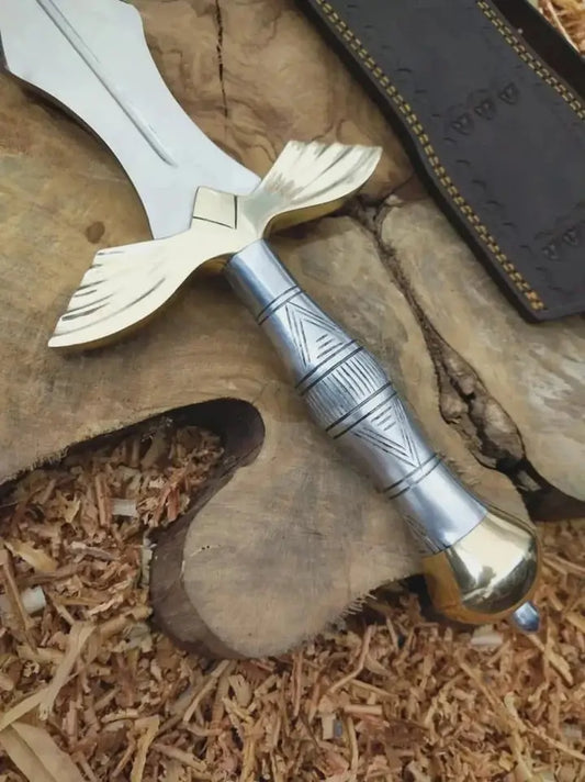 Handmade Carbon Steel Fantasy King Sword – Full-Length Display & Collector Sword with Leather Scabbard | Arham Cutlery - Arham Cutlery