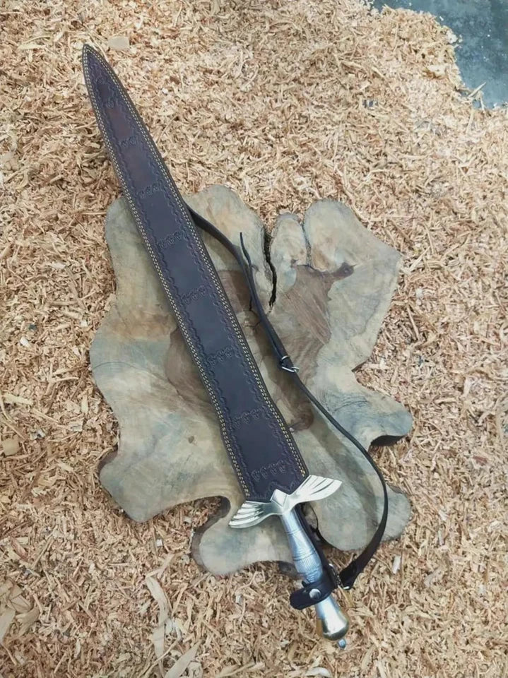 Handmade Carbon Steel Fantasy King Sword – Full-Length Display & Collector Sword with Leather Scabbard | Arham Cutlery