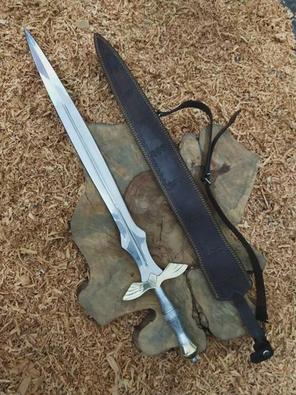 Handmade Carbon Steel Fantasy King Sword – Full-Length Display & Collector Sword with Leather Scabbard | Arham Cutlery