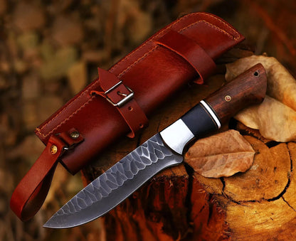 Arham Cutlery Custom Handmade Carbon Steel Hunting Knife – 11” Artisan Blade with Bone & Wood Handle and Leather Sheath