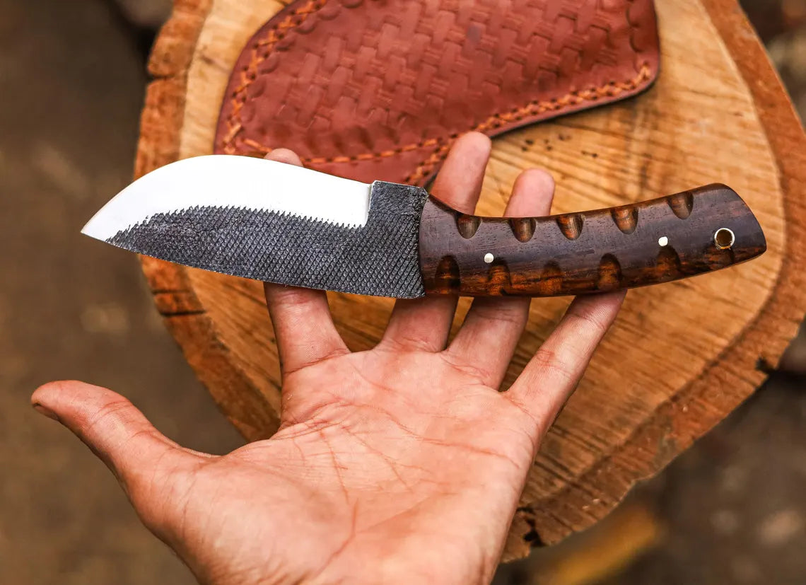 Handmade Carbon Steel Skinning Knife – Razor Sharp Hunting & Camping Knife with Leather Sheath | Arham Cutlery