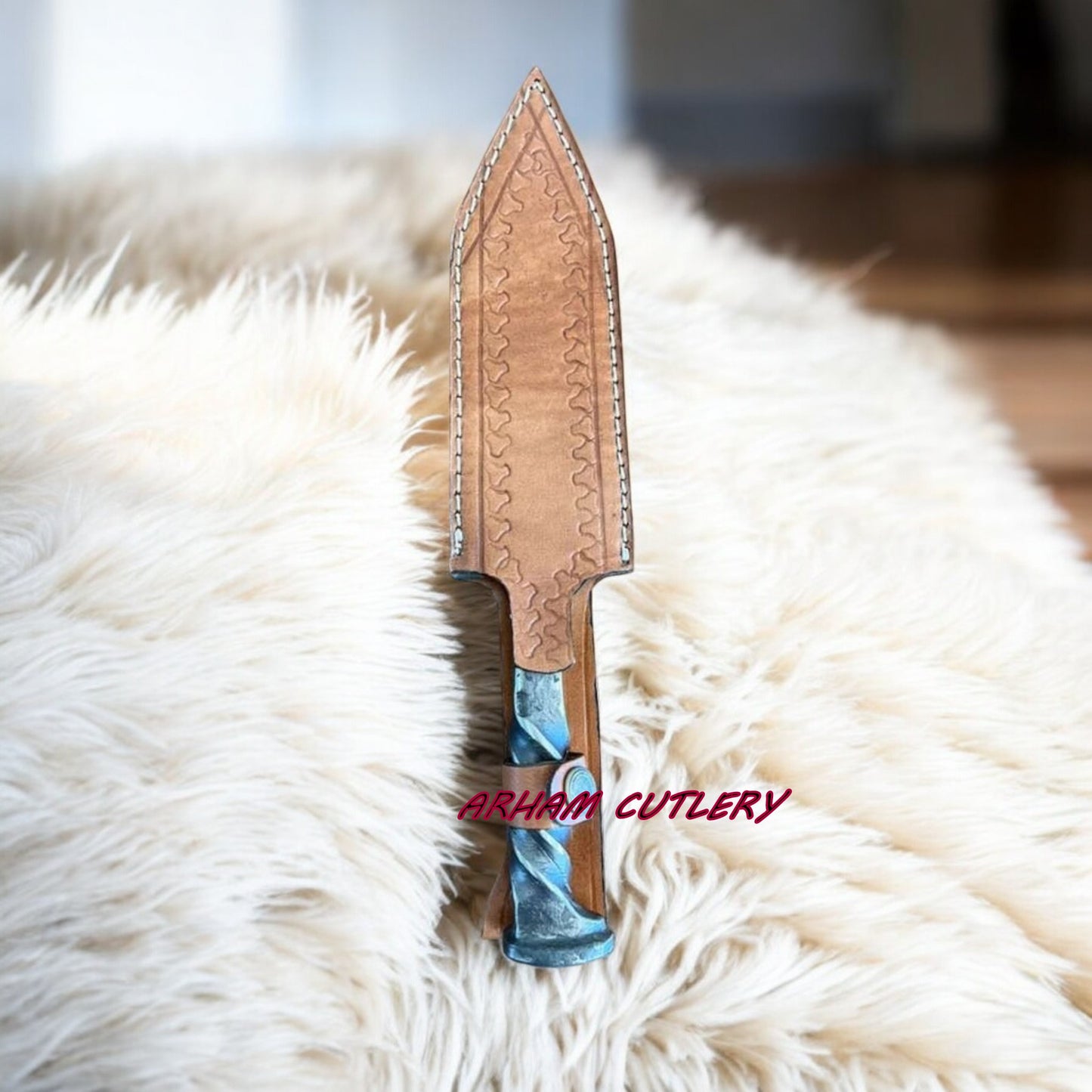 Heavy Duty Handmade D2 Railroad Dagger with Leather Sheath | 11.5” Custom Forged | Arham Cutlery