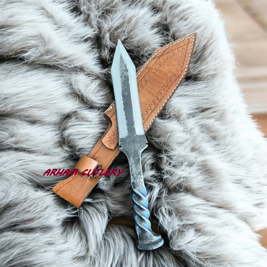 Heavy Duty Handmade D2 Railroad Dagger with Leather Sheath | 11.5” Custom Forged | Arham Cutlery