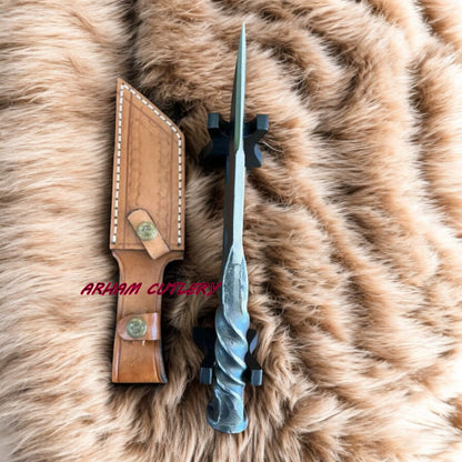 Heavy-Duty Handmade D2 Railroad Tanto Knife – 9″ Custom Forged Blade with Leather Sheath