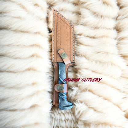 Heavy-Duty Handmade D2 Railroad Tanto Knife – 9″ Custom Forged Blade with Leather Sheath