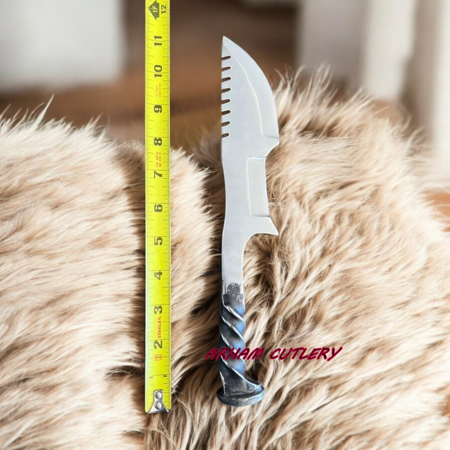 Heavy Duty Handmade D2 Railroad Tracker Knife with Leather Sheath | 11.5” Custom Forged | Arham Cutlery