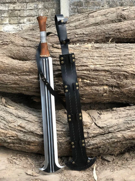 Arham Cutlery Custom Handmade D2 Steel Bowie Hunting Sword with Leather Sheath