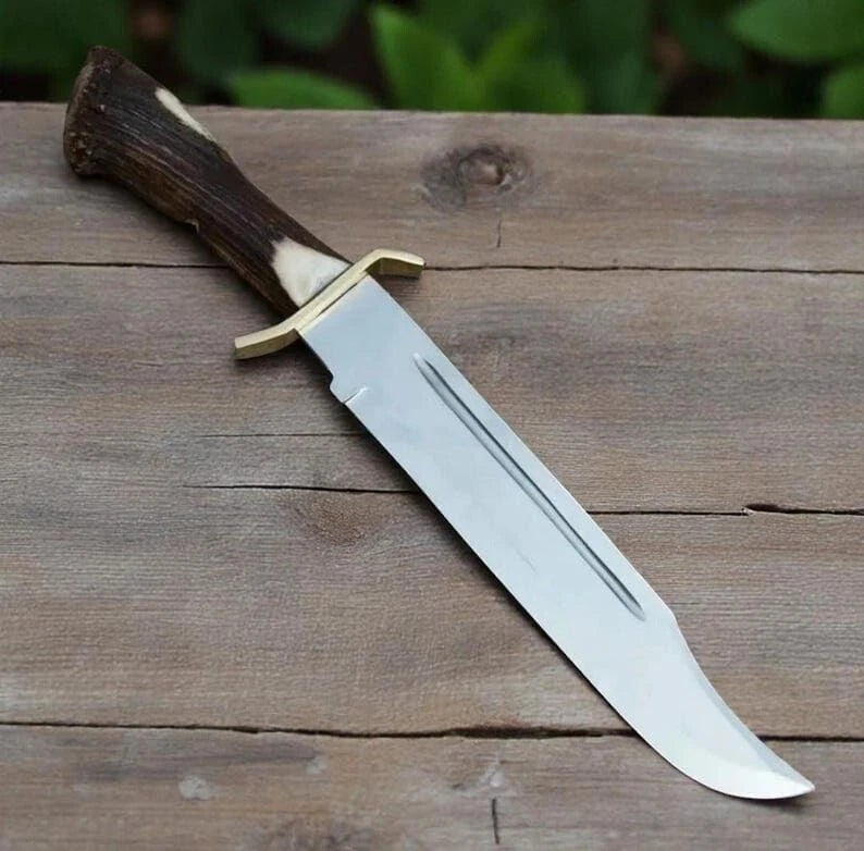 Handmade D2 Steel Bowie Hunting Knife – Stag Horn Handle with Leather Sheath | Arham Cutlery